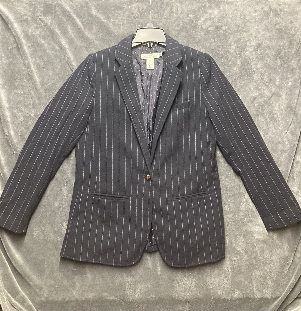 H&M Wool Blend Pin-Strip Navy Blue Blazer Elbow Pads Academia Woman’s 10